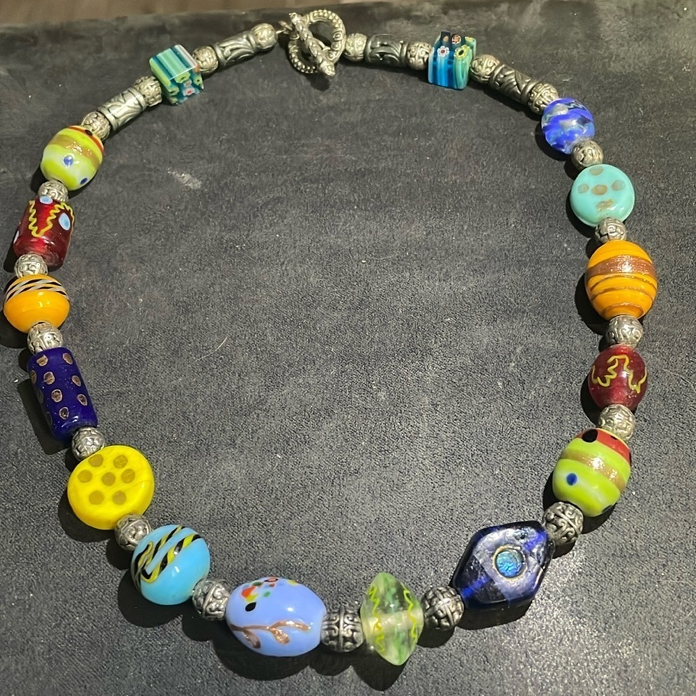 Vintage Lamp Work Glass Beaded Necklace